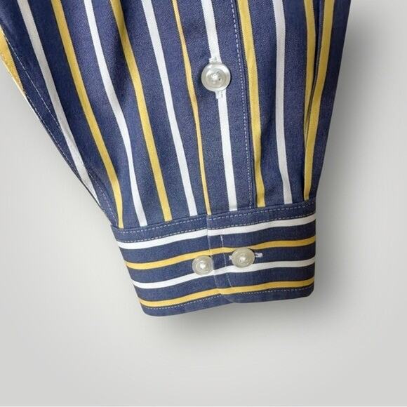 Orvis Striped Button Down Shirt Men's M Blue Yellow White Cotton Long Sleeve - Picture 6 of 10